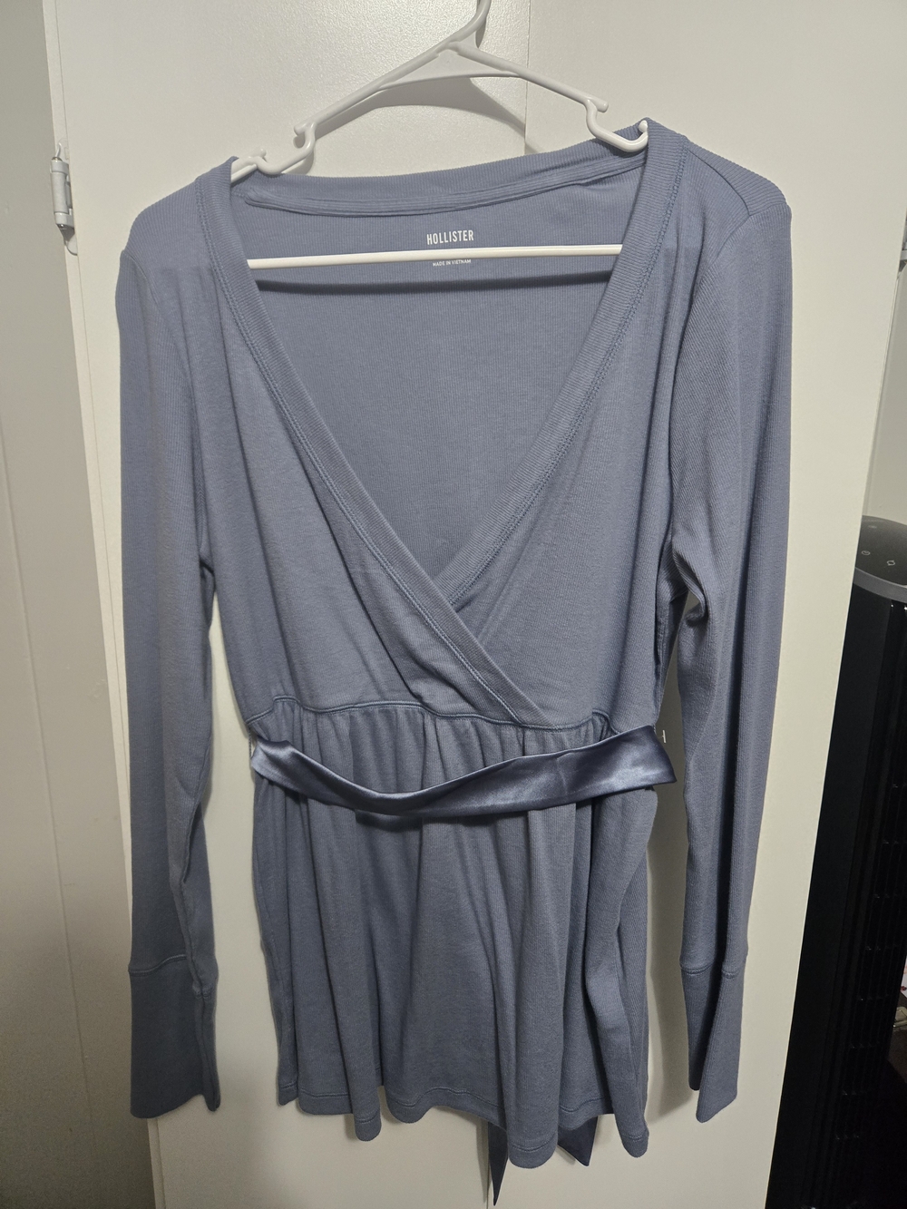 Hollister Dusty Blue Wrap Top with Satin Waist Tie